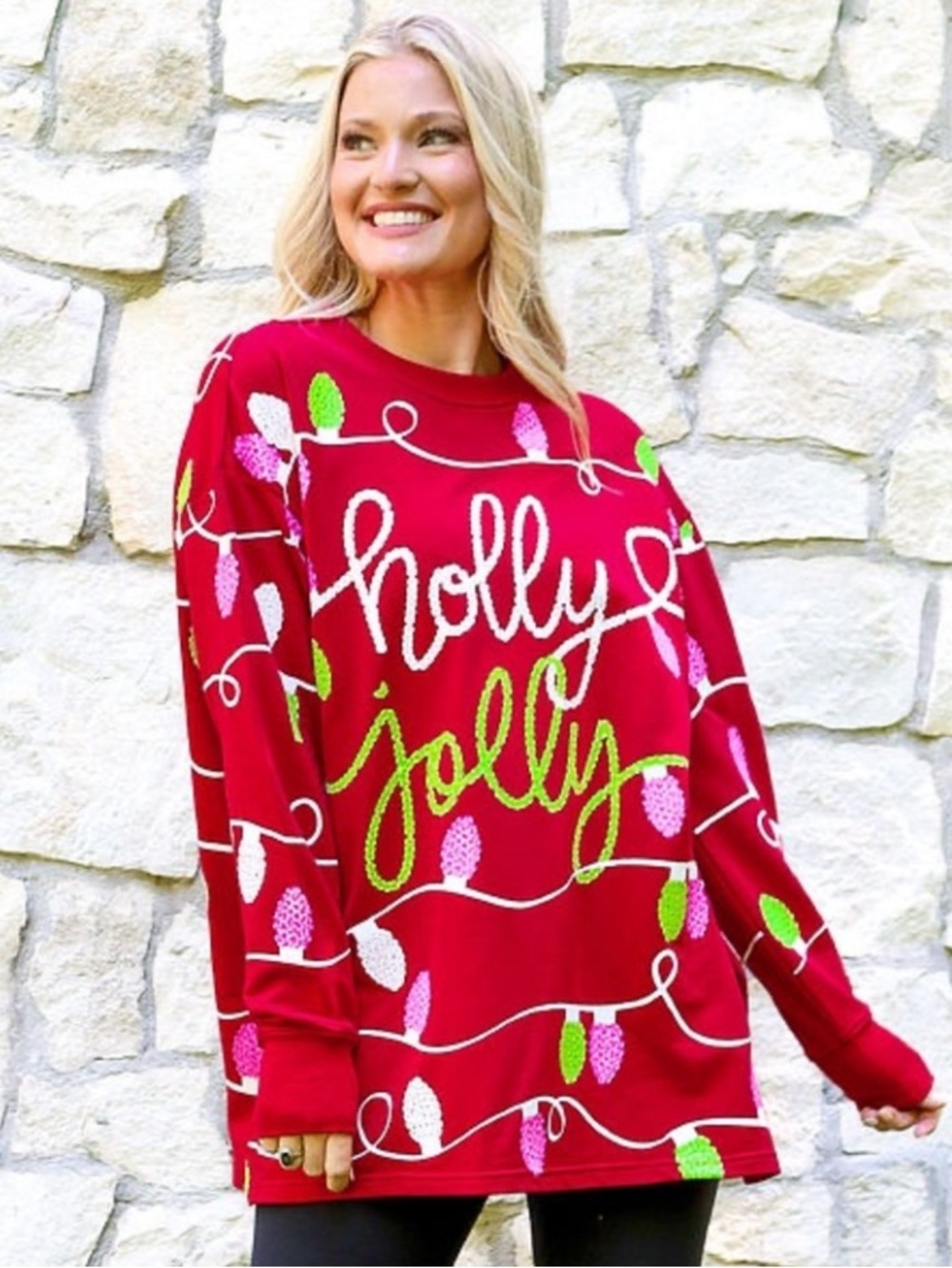 NWOT Marleylilly Size S/M Oversized Holly Jolly Christmas Sweatshirt Tunic